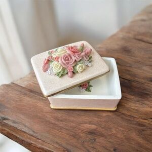 Vintage Ceramic Floral Trinket Box